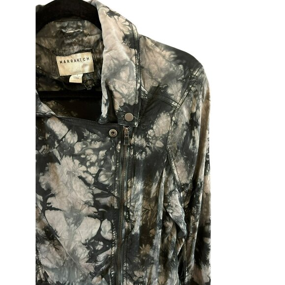 Marrakech Women's Black White Tie-Dye Moto Jacket Small Grunge Goth Y2K Style - Picture 2 of 4